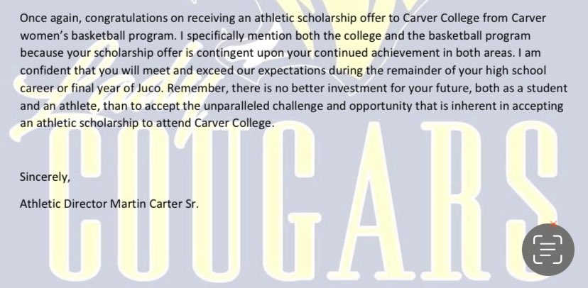 Blessed and thankful to receive an OFFER from Carver College 💜💛 <a href="/Coach_Net11/">Mrs 'Coach Net Wallace'</a> #ladycougars !!
