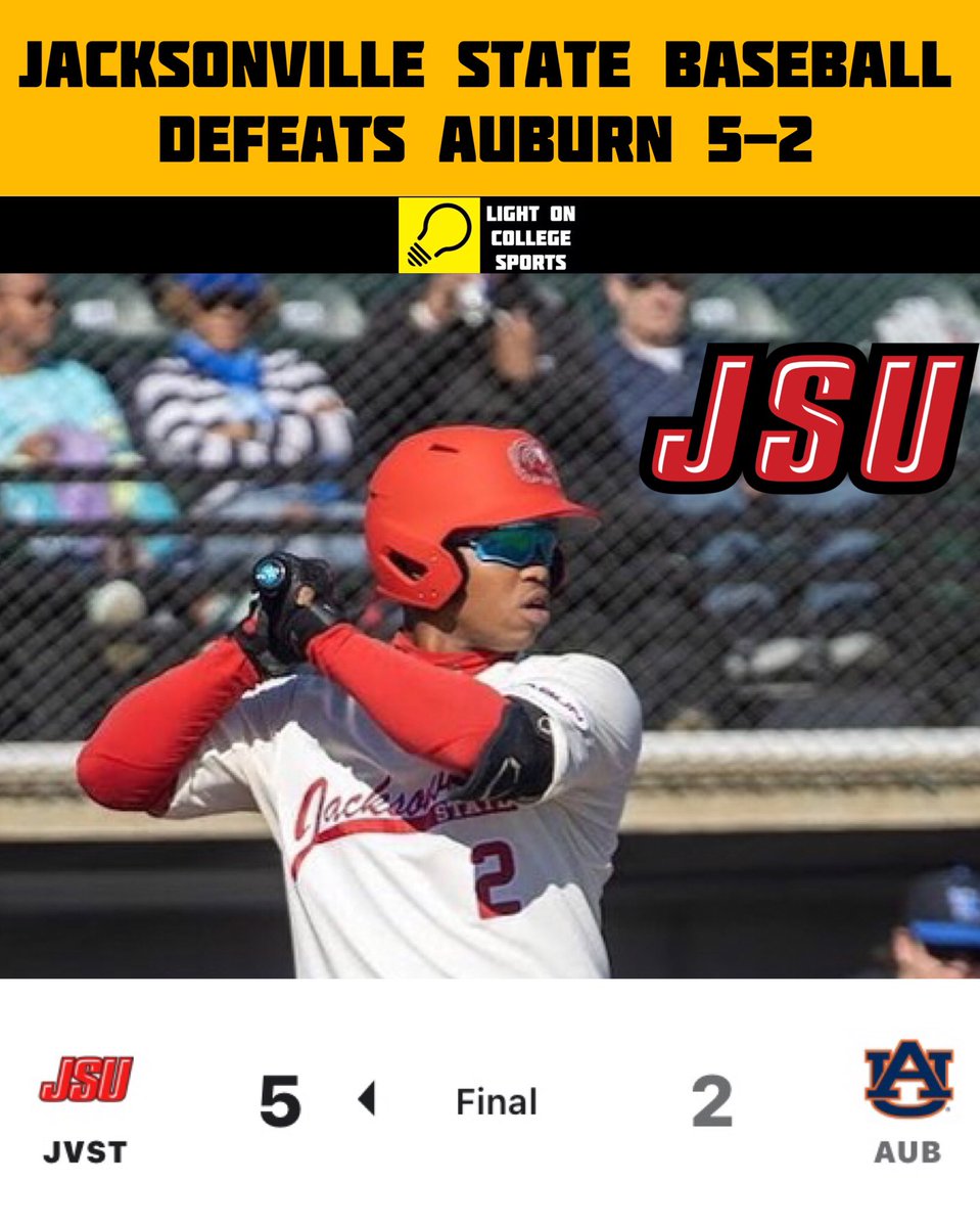 LightOnSports's tweet photo. Jacksonville State Baseball Defeats Auburn 5-2! 🔥
#LOCSBaseball #JSUGamecocks 
(📸: @tjr1_ @JSUGamecocksBB) https://t.co/UomdXBKs5I