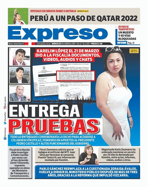 ExpresoPeru's tweet image. 🗞 ¡Aquí la portada del Diario Expreso para este miércoles 30 de marzo de 2022!
📲 Visita nuestra web: expreso.com.pe