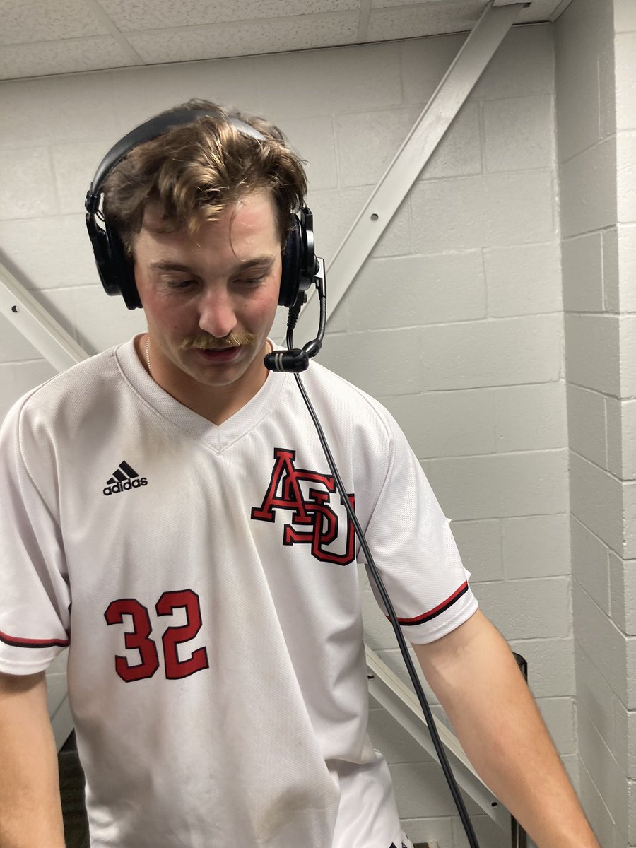 Walk-off winner for <a href="/coynemickey/">Mickey Coyne</a> tonight earned him a postgame interview!  Great at-bat to end game &amp; was fun to see him celebrate with his teammates!  This <a href="/AStateBaseball/">Arkansas State Red Wolves Baseball</a> team fought hard to get back in the win column!!