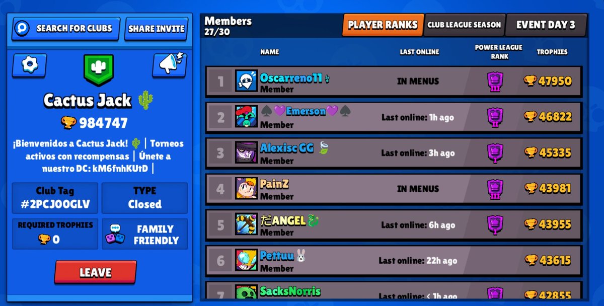 Estamos en busca de miembros para guerra. Premio de 80 gemas c/u para el equipo con mas puntos al finalizar liga