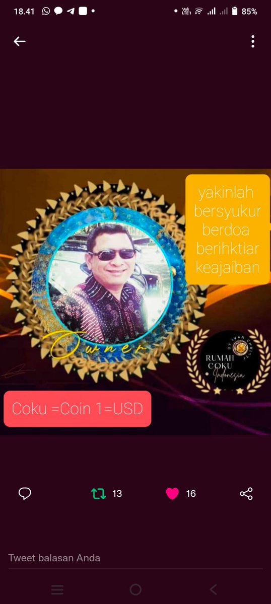 triatno77's tweet photo. Alhamdulillah ya Alloh Engkau tlh mmbuat hr2 ku penuh semngat brsama *COKU*
#CokuInternational
#CokuCryptoCurrency
#CokuCoin
#CokuForNKRI
#Cokulisting1coin=1USD
#Cokulisting1Coin=1$
#Cokulisting1coin=1USD https://t.co/InQJJbKjNQ