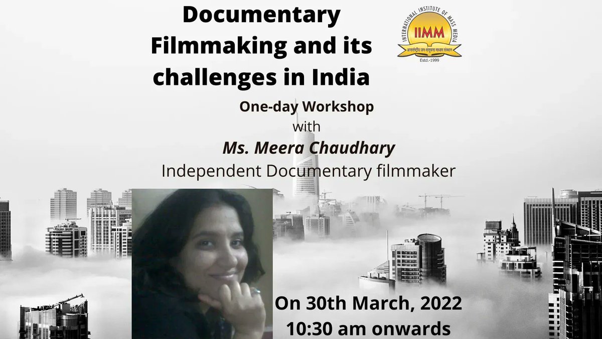 IIMMDelhi's tweet photo. *WORKSHOP*
Looking forward to this filmmaking workshop with Ms. Meera Chaudhary.
We believe in hands-on learning for our students from the industry experts.
#workshop #learning #films #documentary #filmmaking #films #challenges #movies #research #filmmanagement #learning https://t.co/ccDm1JRKd4