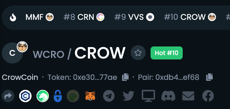 CrowCoinMeme's tweet image. We continue to trend on Dextools! 

Grow diamond wings and join the #CrowSquad.

#crow #crowcoin #cro #crofam #cronos