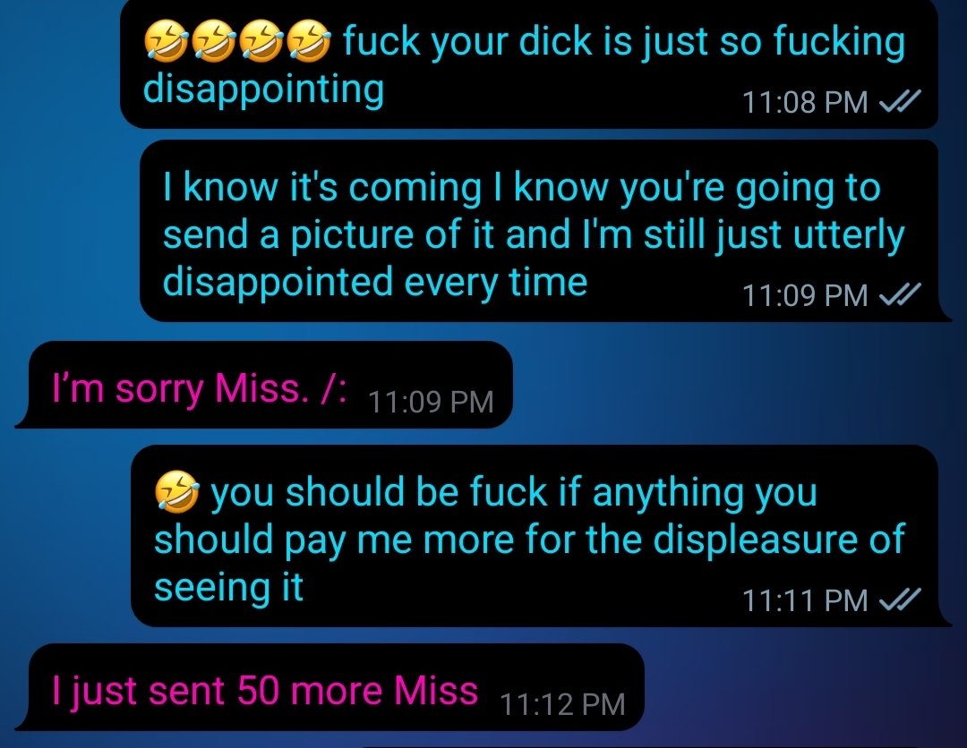 MissMothz's tweet photo. What a good loyal puppy dog.... See I even let him fuck and make sure the poor girl he disappoints get something!

Could be us~

#Castratrix #Findom #femdom #paypig #cbt #ballbusting #penectomy #sadist #bdsm https://t.co/v997SlRc9l