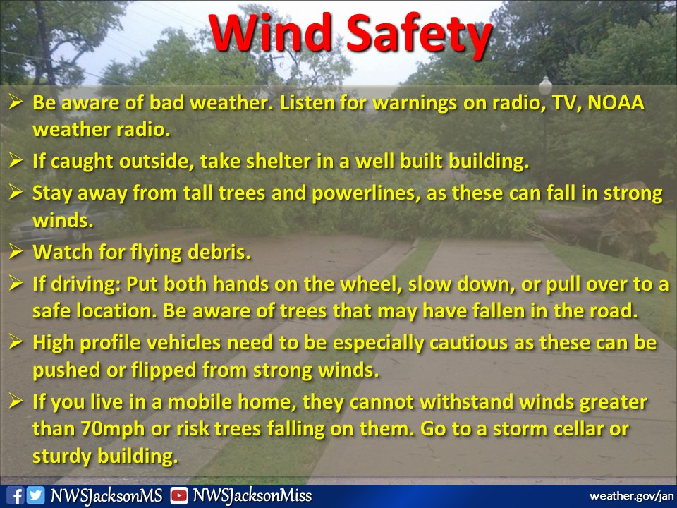 NWSJacksonMS's tweet photo. Another round of severe weather is expected tomorrow! Here are a few tips to remember!🌪️💨

1. Know which county you're in and familiarize yourself with the surrounding city names

2. Have multiple ways to receive warnings 📲

3. Know where you're going to take shelter, if needed https://t.co/IS2pRxCN7G