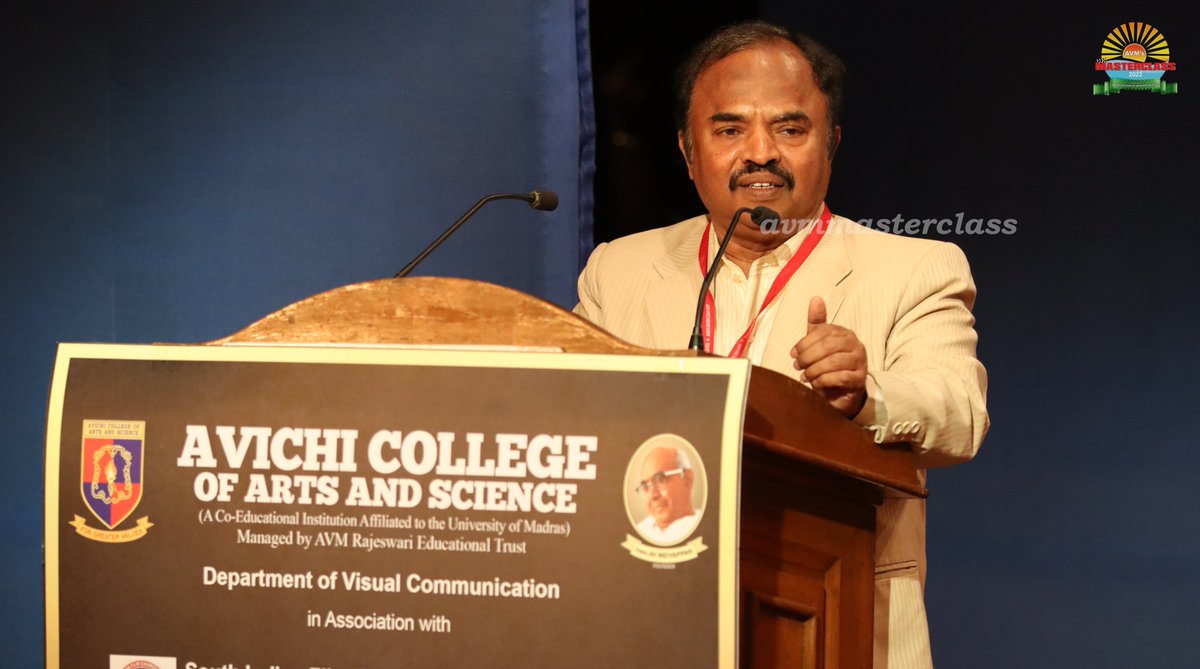 avmmasterclass's tweet photo. /On-Stage Stories/
Day 2
Dr. Gowri was able to rekindle his enthusiasm for the arts and reconnect with his origins. 'Nizhal', a short film by Gowri sir has been released. He feels that the film industry has the potential to have a significant impact on the world.

#avmmasterclass https://t.co/PJ6SDm9SZg