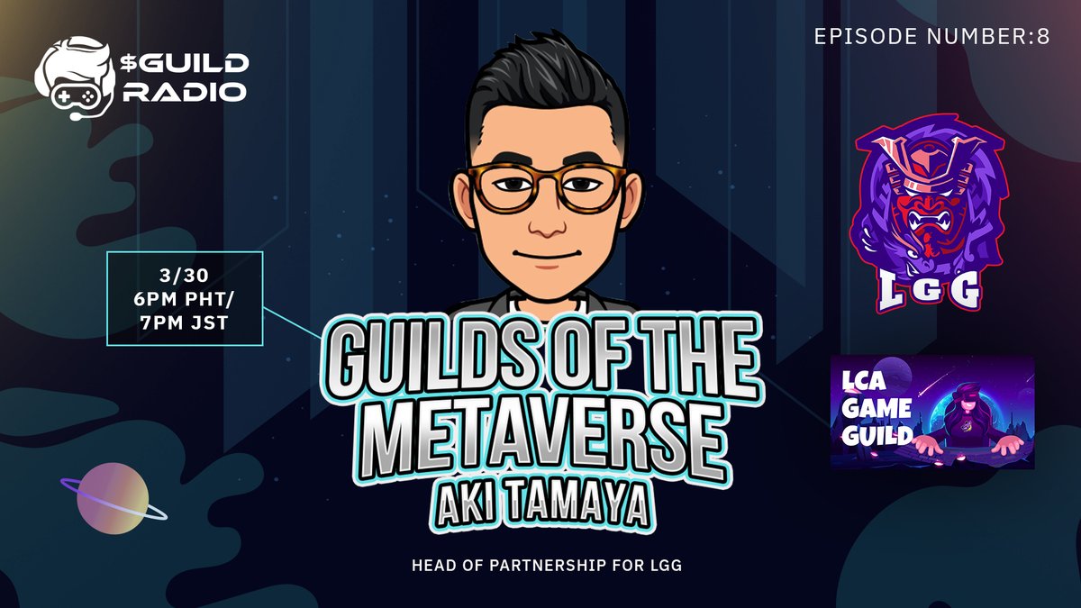 blockchainspc's tweet photo. โก๏ธ #GUILDradio presents #GuildsOfTheMetaverse โ
In this ep, we're going LIVE with Aki of @LGG_DAO!๐๐ฎ
๐จ 6pm PHT | 7pm JST
๐ Set a reminder here: https://t.co/8aBLvq1JTI
#GOTM: Every week, a different #PlayToEarn $GUILD.
๐ฏ๐ต Japan, sound off below!๐
#Gaming #Podcast #P2E https://t.co/zYBALgPKa3
