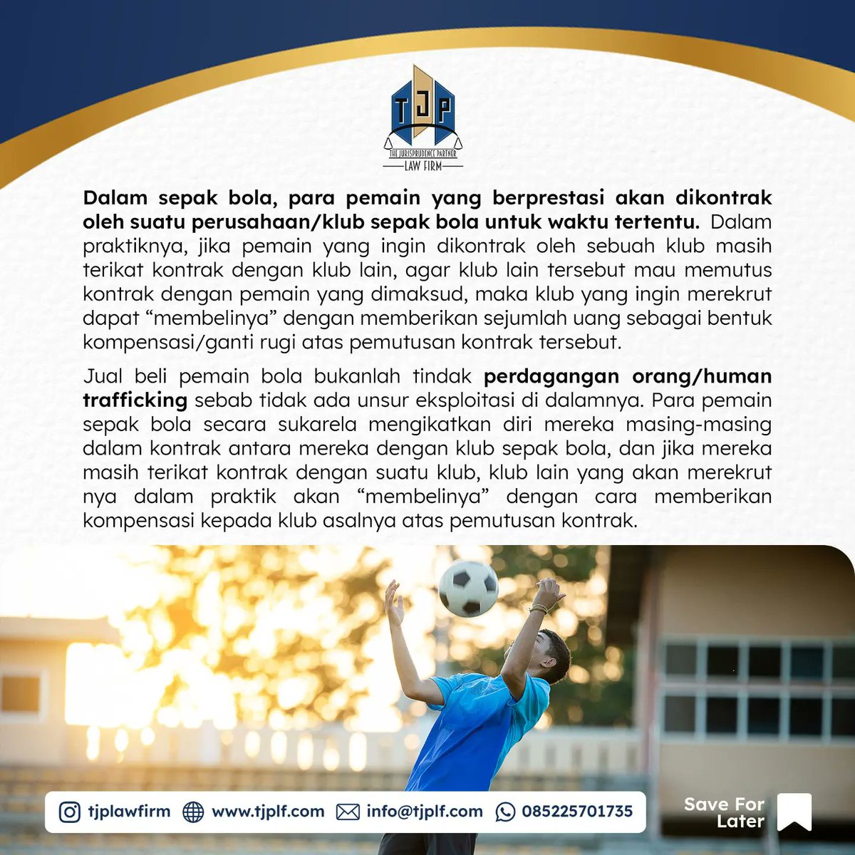 TJPLawFirm's tweet photo. Bagaimana hukum memandang jual beli pemain dalam dunia sepakbola? Apakah transaksi jual beli tersebut dapat dikategorikan sebagai eksploitasi dan perdagangan manusia?

#lawyer #pengacara #advokat #sepakbola https://t.co/bIKHUPFIg3