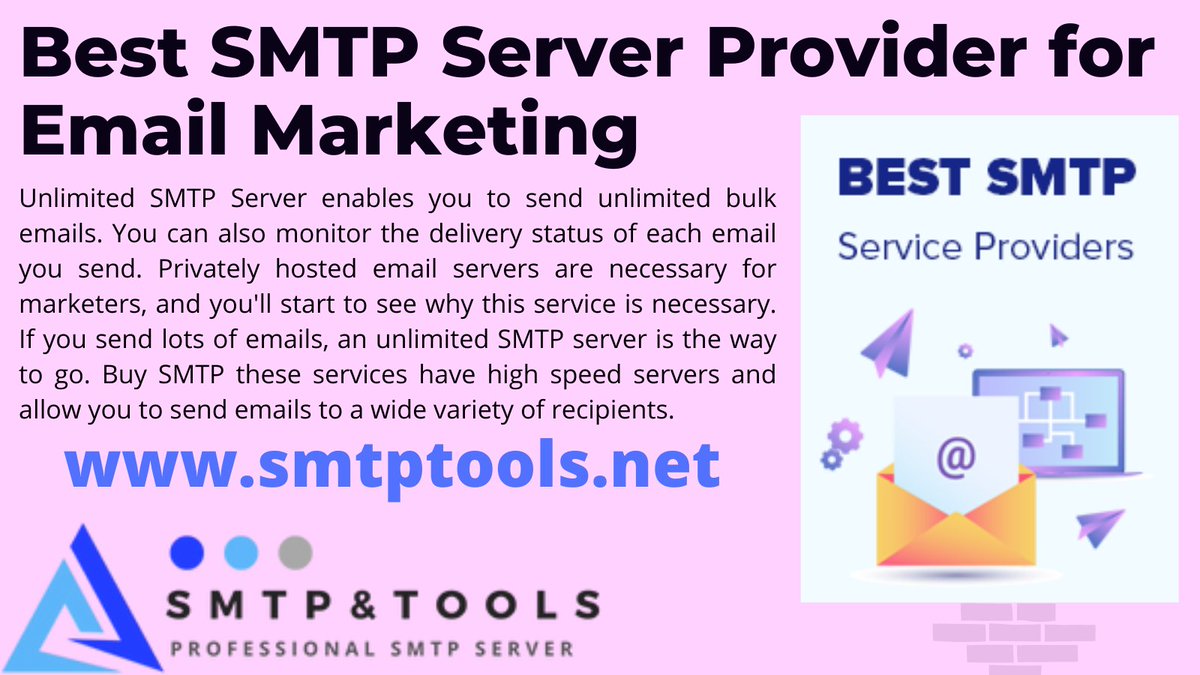 smtptools's tweet image. Best SMTP Server Provider for Email Marketing
Unlimited SMTP Server enables you to send unlimited bulk emails. You can also monitor the delivery status of each email you send. Privately hosted email servers are necessary for marketers.
🌐smtptools.net 
#SMTP #smtptools