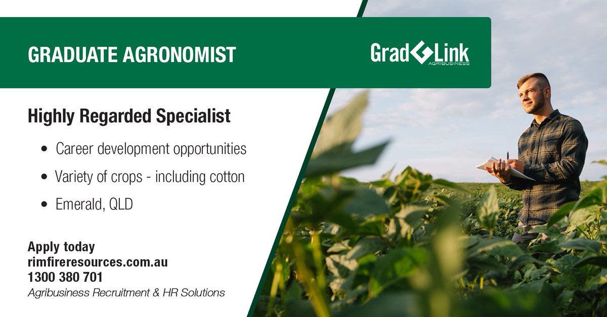 gradlinkAU's tweet photo. A fantastic opportunity for graduate or early career professional looking to build a successful career in agronomy with a well respected company.
Apply today: https://t.co/re9l2uuoeE
#graduate #agcareers #agronomy #agronomist #agjobs #careers #crops #rimfireresources #gradlink https://t.co/LYIuSZU0aj