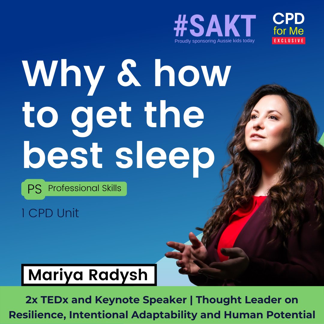 CPD_LIVE's tweet photo. WATCH NOW 2022 LAWYERS CPD 24/7 on any device | Why &amp; how to get the best sleep with Mariya Radysh @Mariya_Speaking | Professional Skills >> https://t.co/2hKLLQpS5C

Published exclusively by 
@CPDforMe, online learning for busy lawyers &amp; accountants sponsoring Aussie kids today. https://t.co/0fqluMuL1D
