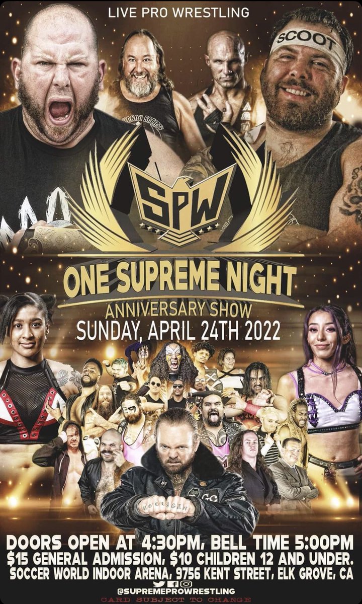 Coming back to a place that hosted some of my greatest matches to help them celebrate. <a href="/spw_sacramento/">Supreme Pro Wrestling</a> I’ll see you soon.
