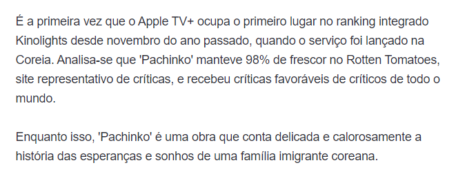 LMHBrasil's tweet photo. #Pachinko ficou em primeiro lugar nos rankings integrados de OTT domésticos. 
Segundo a Kinolights, a partir de hoje (30),  ficou em 1° lugar, vindo logo em seguida 'Coda', que ganhou o Oscar de Melhor Filme e o drama da temporada original 'Boy's Flight' ficou em terceiro lugar. https://t.co/S4uiCZ9dkc