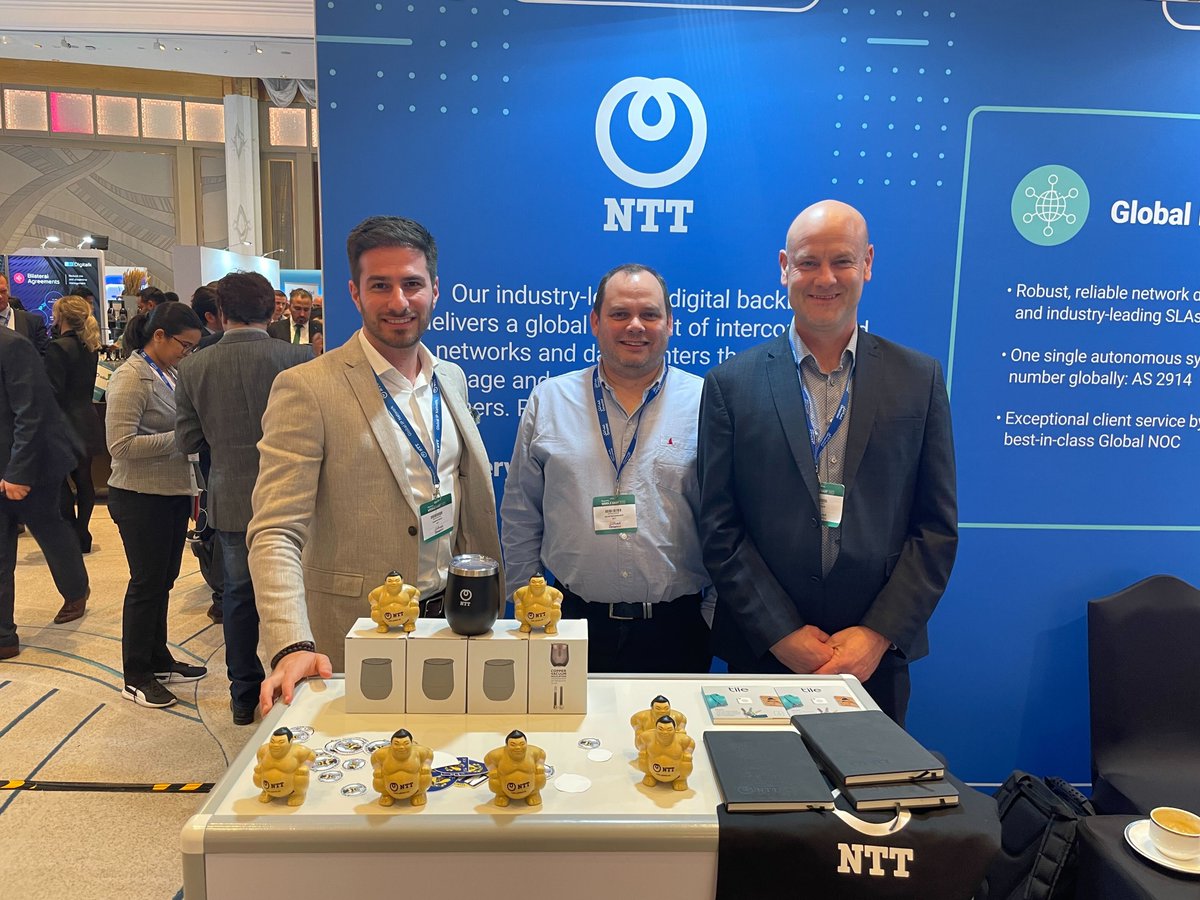 GinNTTnet's tweet photo. The Global IP Network team at @GlobalNTT is ready for another day of meetings with clients and peers at #CapacityMiddleEast hosted by @capacitymedia. Please stop by our stand, talk to our colleagues, and pick up  a giveaway.

#NTT #AS2914 #iNTTerconnected @CapacityEvents https://t.co/tEerEGNv9K