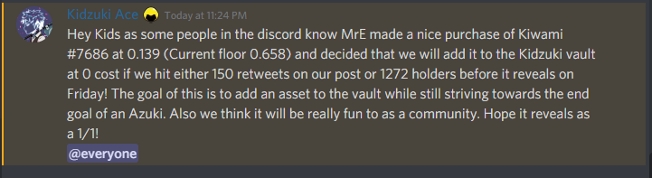 Kidzuki_NFT's tweet image. Fuck it, 150 retweets or 1272 holders and we do it.