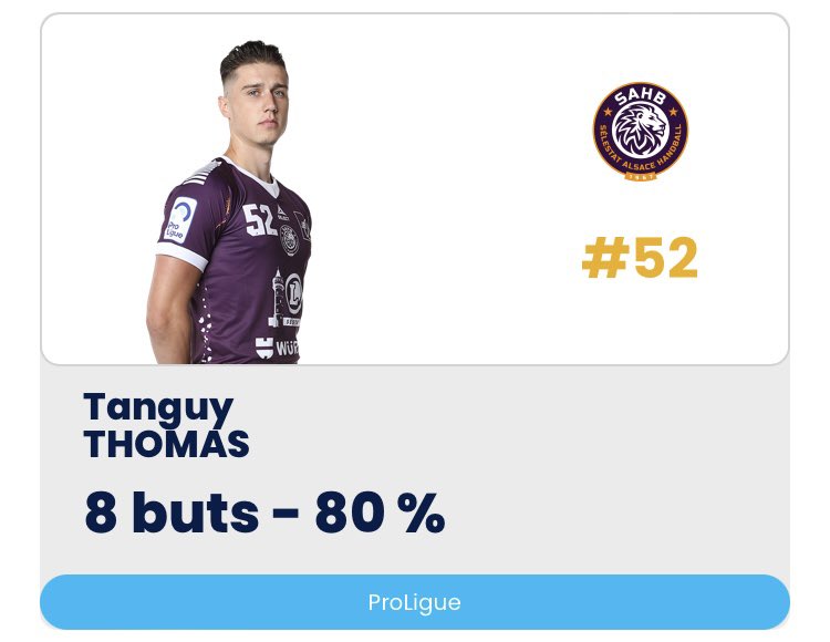 Une victoire pour le <a href="/SAHB_67/">Sélestat Alsace Handball 🤾</a> et une grosse performance pour <a href="/TanguyThomas10/">Tanguy Thomas</a> ! 
<a href="/Proligue/">Proligue</a> <a href="/ffhandball/">FFHandball</a> <a href="/TremblayHB/">Tremblay Handball</a>