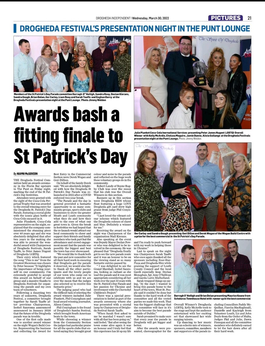 PeterNugent_'s tweet photo. Thank you @drogfestivals & @drogindo for the lovely write up.
We are so honoured to receive this amazing award ๐
#OverallWinners @DroghedaLgbtq https://t.co/NR5hI20q4c