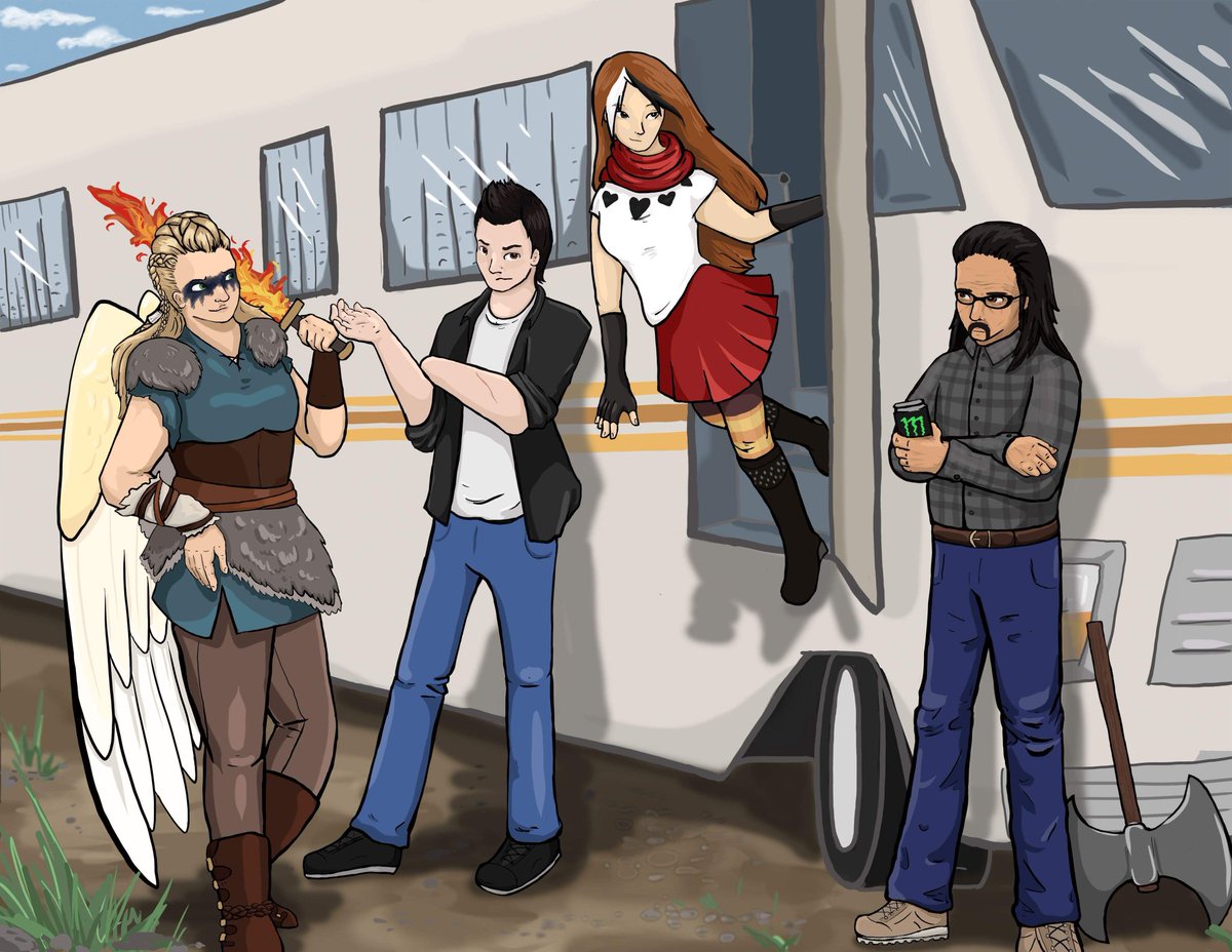GeekGirlLyssa's tweet photo. Guys, the MotW post mortum episode for #longshotfiringrange on @VampTouchEnt just got done a little bit ago. And it was so bittersweet. Our party surprised Will with art of the party from Skywolf_designs iver on IG. I had a blast the last month & a half #motw #lsfr #ttrpg #stream https://t.co/S3CGCgDqIp
