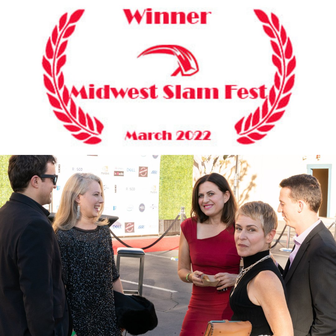 Our first #BestComedy spot in the #MidwestSlamFest. Pictured @ the #HollywoodPremiere, lead, Rebecca Dennis, sound - Donovan Murphy &amp; original score creator Becca Schack. Keep your eyes peeled - we're having the Sacramento premiere in May. We'll keep you posted. <a href="/WomenNMedia/">Women in Media</a>
