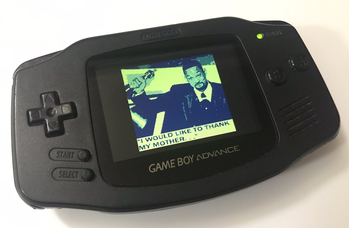 Max1_NFT's tweet photo. My favorite scene from #Oscars22 on #GameBoy. Link in bio to free rom download! #Oscars2022 #RetroGaming #GameboyColor #gameboyadvance #nfts #nftart #gameboyart #pixelart #nintendo #willsmith https://t.co/sCHFp7FLBy