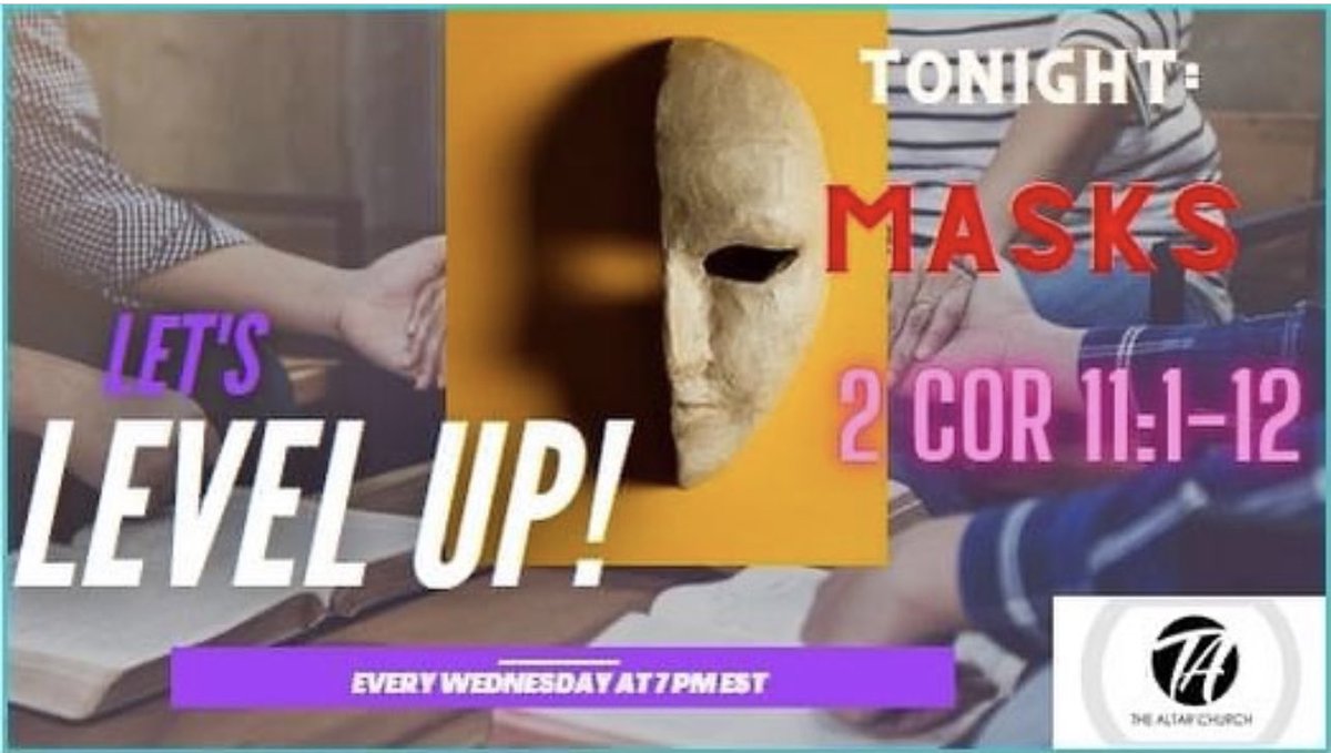 ComeToTheAltar's tweet image. This was us last Wednesday. Today FB LIVE at 7 pm EST, "Is there Room for Boasting Here? in the continuation of our study of 2 Corinthians 11. Join us LIVE here: facebook.com/gene.mcintyre.…  Last week, we spoke about masks: facebook.com/gene.mcintyre.… #WeAreTheAltar #LevelUpService