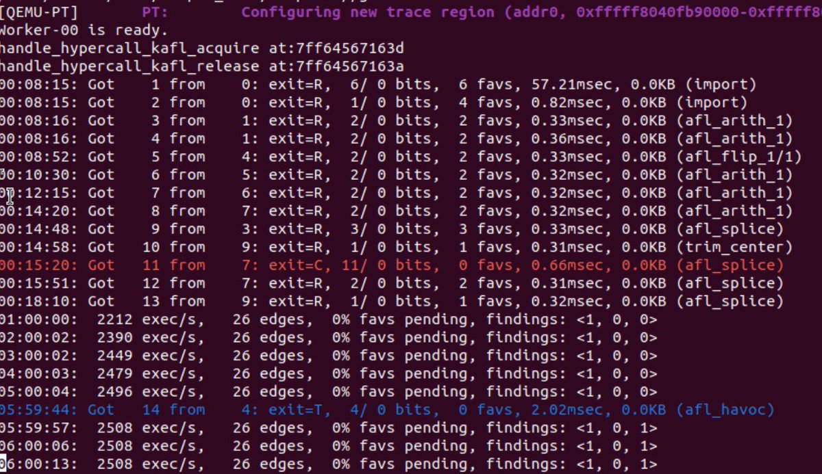 Christopher (@kharosx0) on Twitter photo Nyx fuzzing a Windows x64 kernel driver w/ full-system snapshot fuzzing.
Lots of components, but it works pretty well. Nyx fuzzing a Windows x64 kernel driver w/ full-system snapshot fuzzing.
Lots of components, but it works pretty well.