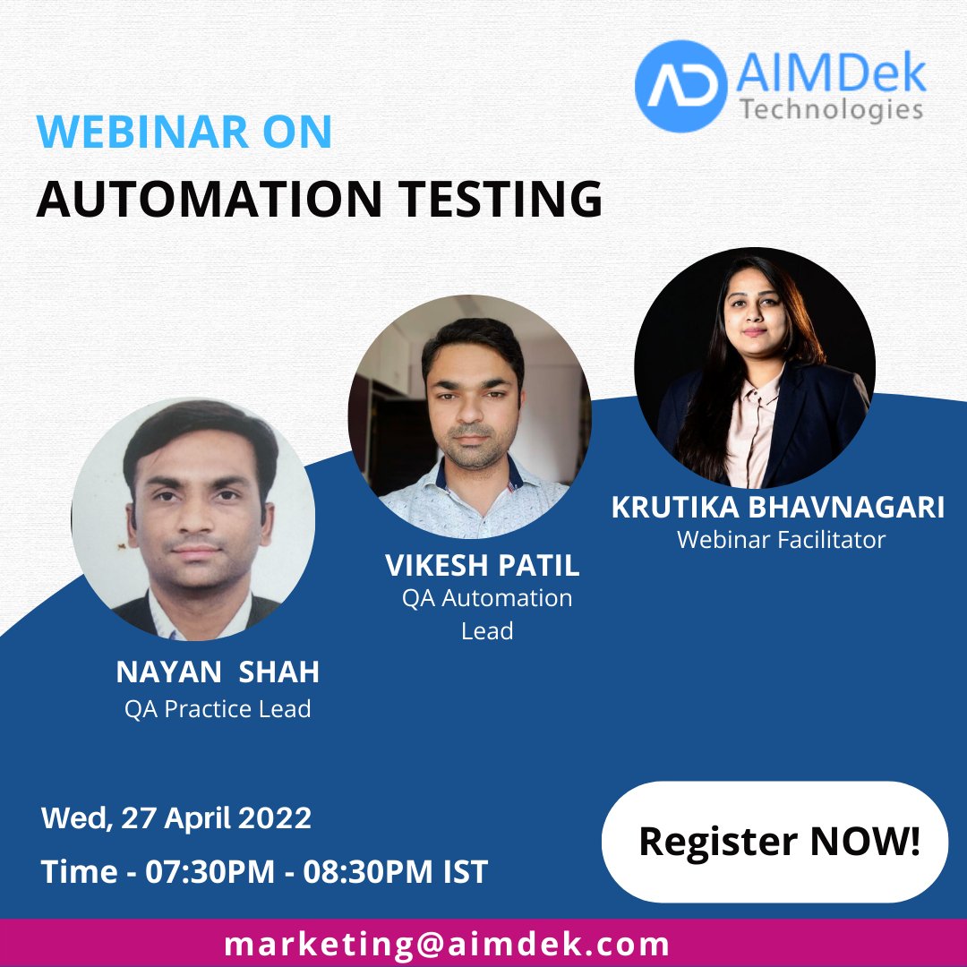 AIMDekTech's tweet photo. Register Now -  https://t.co/cKE4VM4aKv

#liveevent #webinar #qaautomation #freewebinars #registernow #joinwebinar #webinar2022 #upcomingwebinar https://t.co/oe2cSM8DI2