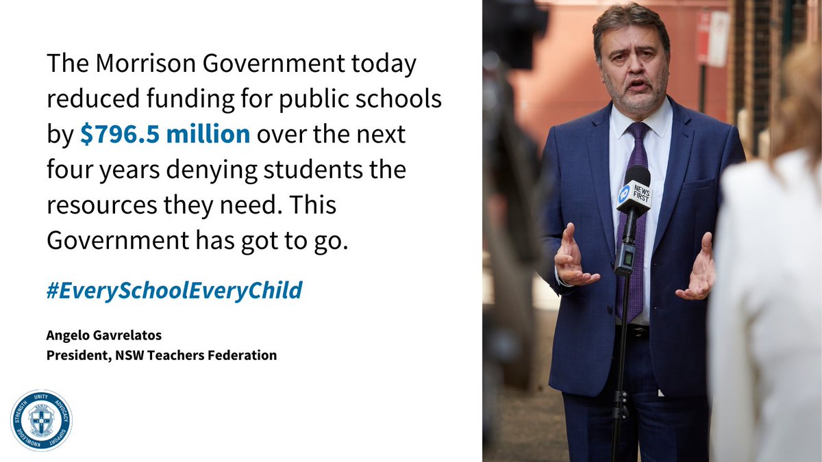 The Morrison Government today reduced funding for public schools by $796.5 million over the next four years denying students the resources they need. This Government has got to go. @AGavrielatos #EverySchoolEveryChild