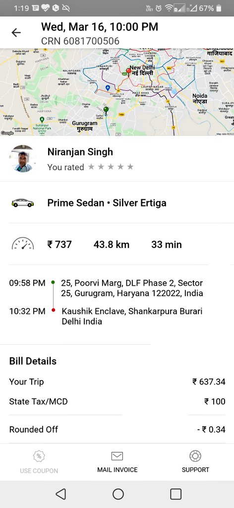 bindassladka's tweet photo. Shame on Ola, they don't have justification on high markup of charges, where journey was from Gurgaon - Dhaula Kuan(22km)), bt charged for 44km and they are not in position to clear, hw i cld mnge 2 complete the ride in 33mins for 44km.
#fraud_ola

 @ola_supports @Ola_Delhi, https://t.co/lq7PtdKZfl