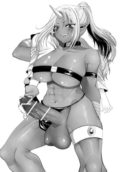 最近忙しくてあんまりらくがきあげられてなくて申し訳ない 前にリクエストいただいて描いたふたなり筋肉エルフ娘、結構お気に入りなのでらくがきしました～ これはリク絵で無事に食べられてしまったショタを運搬している最中です。 褐色は最高なのでこの子の仲間のエルフとかもまた描いてみたいです 