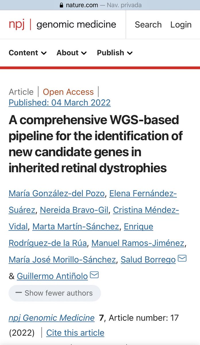 Enhorabuena a nuestros compañeros de #Genética <a href="/HospitalUVRocio/">Hospital Universitario Virgen del Rocío</a> <a href="/SaludBorrego/">SALUD </a> <a href="/GuillermoAntiog/">Guillermo Antiñolo</a> por el descubrimiento de un nuevo gen candidato de #retinosispigmentaria. Afortunados de tenerlos en nuestra UPRA de enfermedades hereditarias de la retina ⏩ ciberer.es/noticias/ident…