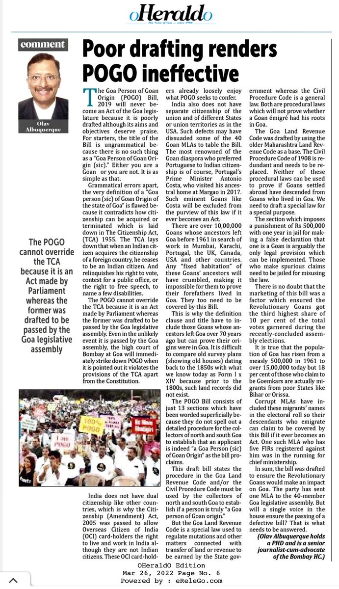 sandeshgoa's tweet photo. Worth reading Analysis of #POGObill with #legal & #social angle. #foodforthought https://t.co/qYDI2I14tw
