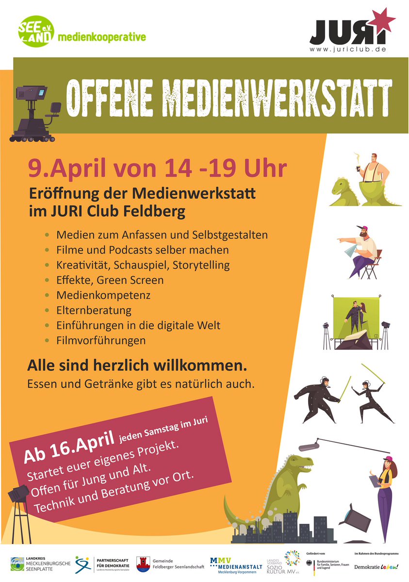 Wir eröffnen am Samstag, dem 9. April, um 14 Uhr, unsere offene Medienwerkstatt im JURI Club Feldberg, auf der Halbinsel Amtswerder, in der Gemeinde Feldberger Seenlandschaft. Kommt und seht selbst. Danke an alle Unterstützer:innen!