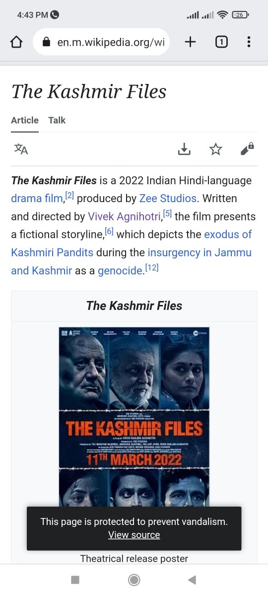 shubham250698's tweet photo. @vivekagnihotri 
Wikipidea ka propaganda dekhie...... Fictional story batate hai. And isko protected kar dia gaya hai taaki koi sacchai naa bata sake..... https://t.co/akgBsiXuFn