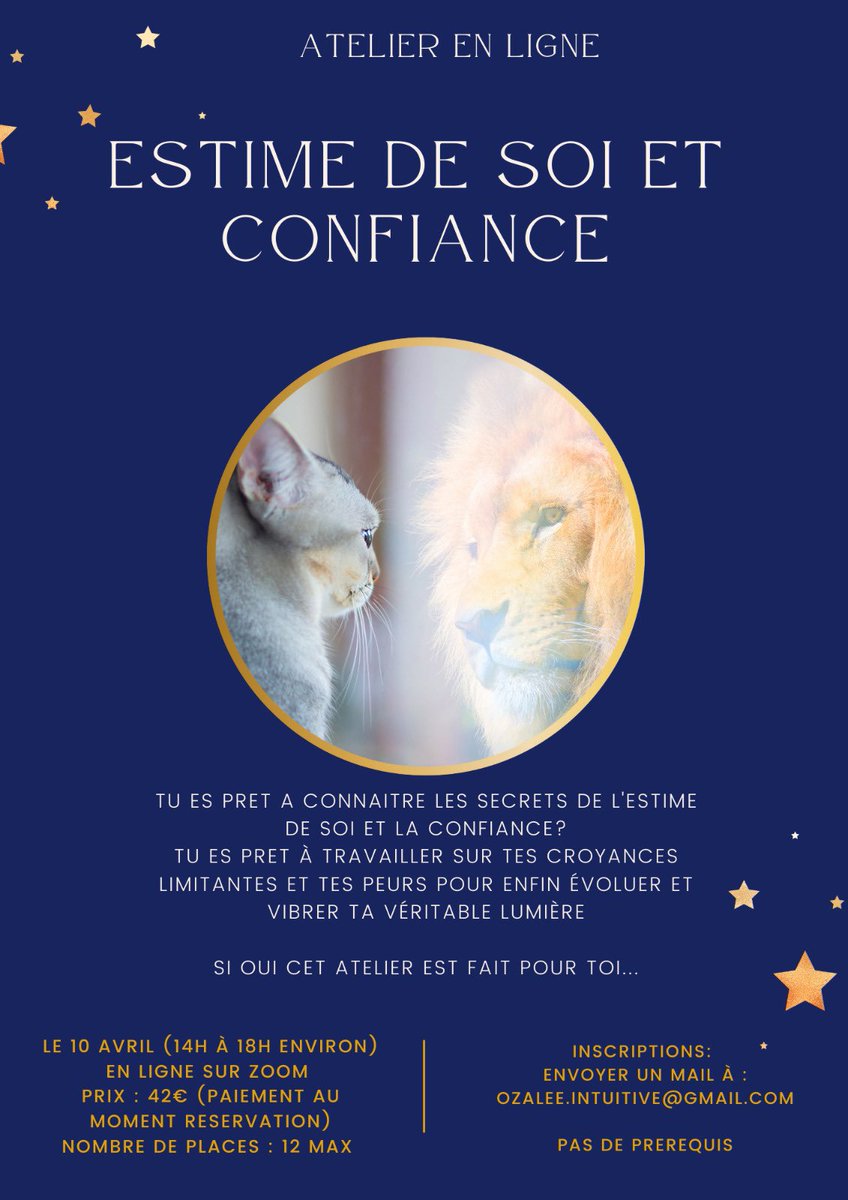 Ozaleeintuitive's tweet photo. Atelier estime de soi et confiance https://t.co/CElES4n1lf