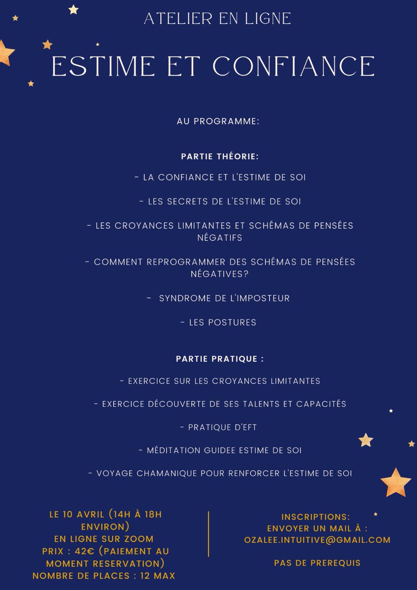 Ozaleeintuitive's tweet photo. Atelier estime de soi et confiance https://t.co/CElES4n1lf