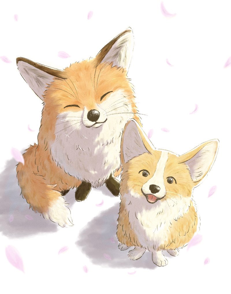 animal focus closed eyes white background fox petals out of frame solo focus  illustration images