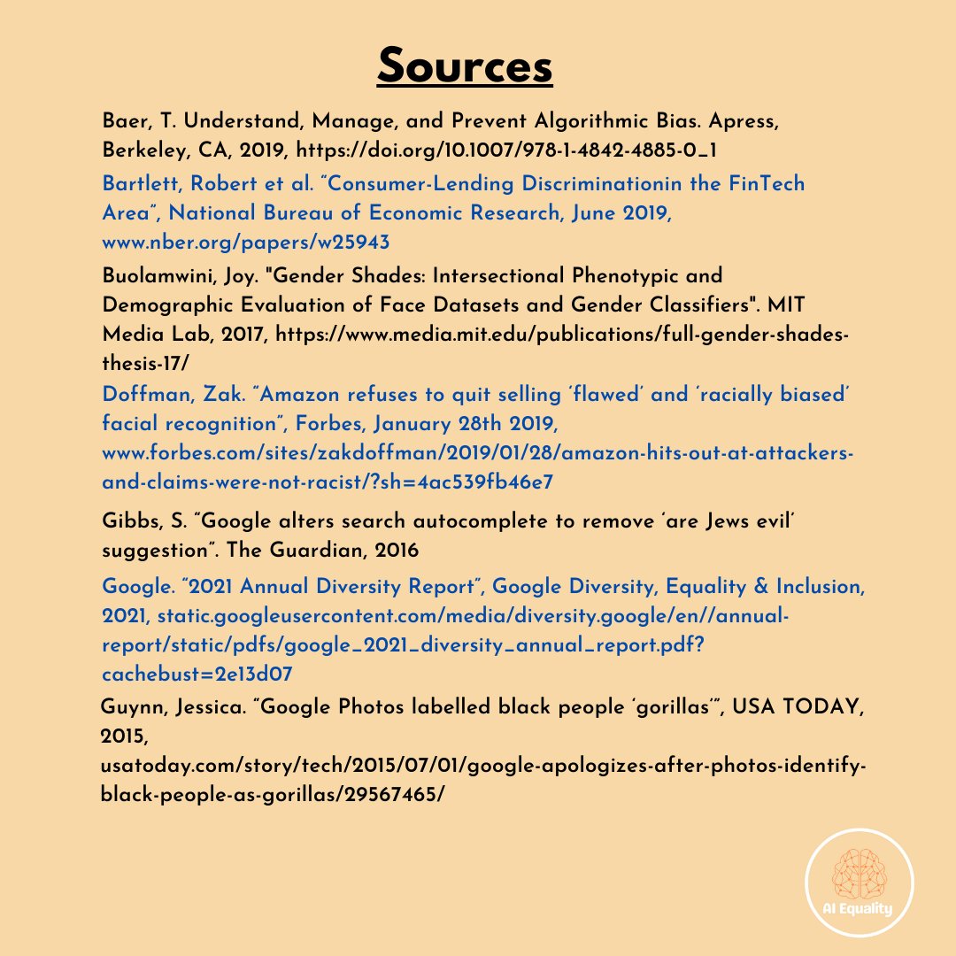 AiEquality's tweet image. Interested? Take a look at the following sources that have fuelled our research and offer an insight into the world of algorithmic bias. #ExeterCommsTwitterConference2022 #DigitalInequality 8/8