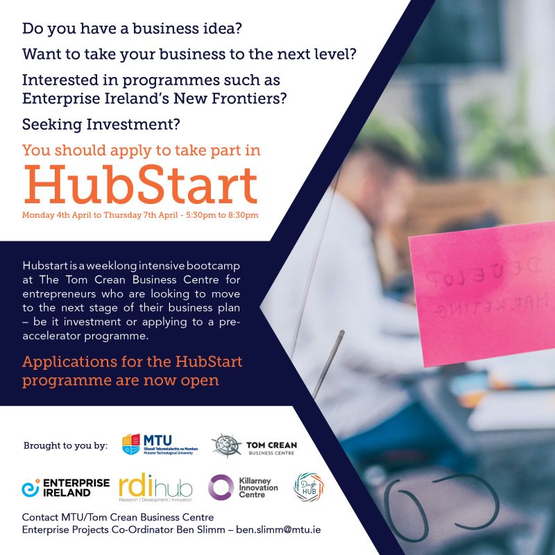 RDIhubIreland's tweet photo. ⏰Don't miss out!⏰Last chance to register for the #Hubstart programme - bootcamp for #startups! 🚀
This free programme runs from the 4th - 7th April, but hurry, the #deadline for applications closes today at 5pm!
For more info contact @BenSlimm https://t.co/4IPI3roOTT