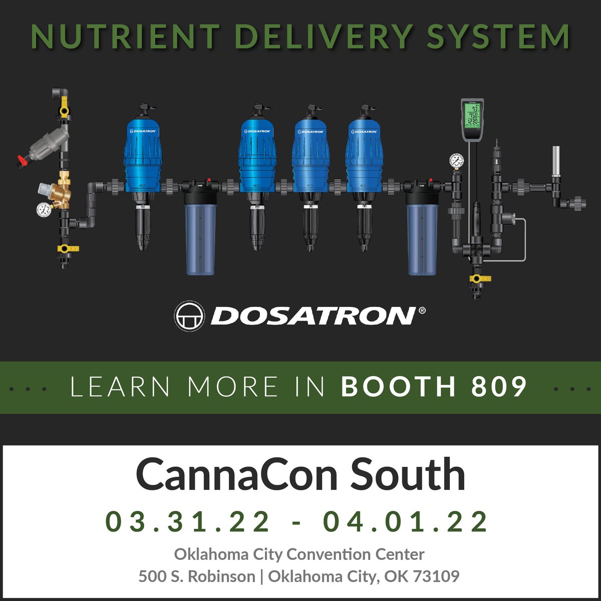 DosatronJason's tweet photo. Visit the @Dosatronusa Fertigation Experts at CannaCon South in OKC tomorrow. #dosatronusa #clickclack #nutrientdeliverysystem https://t.co/neLOMAM9m5
