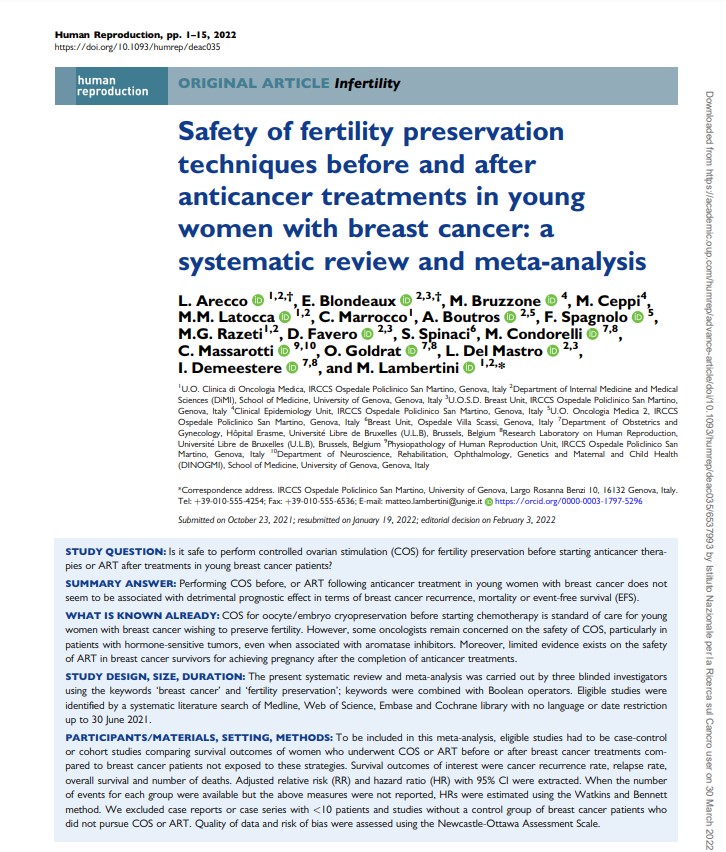 SanMartino_Ge's tweet photo. Metanalisi di @Lucarecco e @BlondeauxEva coordinato da @matteolambe: ricorrere a tecniche di preservazione della #fertilità prima di sottoporsi a #chemioterapia è sicuro per le giovani donne con tumore della mammella
@OncoAlert
Leggi l'articolo completo
https://t.co/haDMqelust https://t.co/SP78lkNLHR