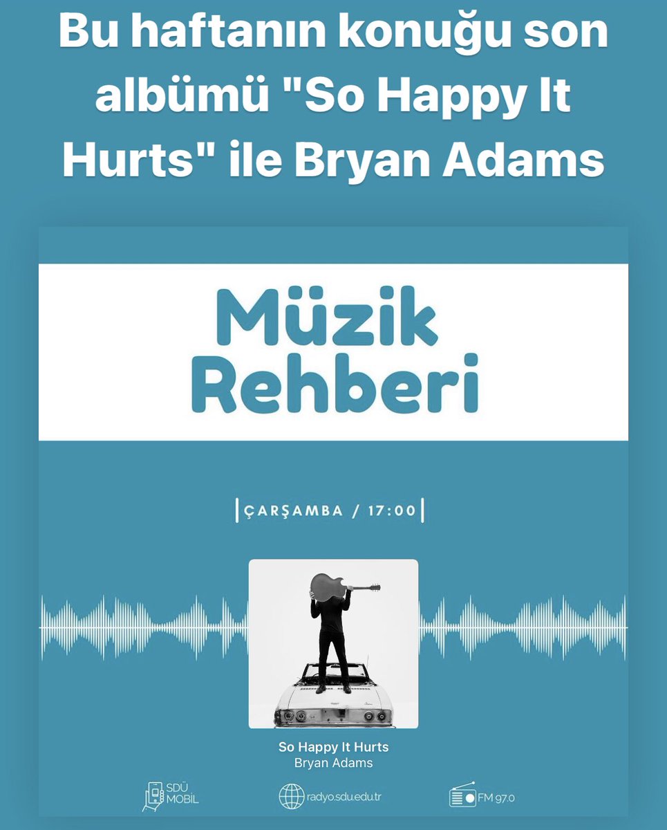 Müzik Rehberi bugün 17:00'de Radyo SDÜ'de. 

📻FM97.0
⌨️radyo.sdu.edu.tr
📲SDU Mobil