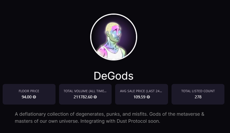 WildWindXYZ's tweet photo. The collection with the highest volume in 24hrs, 7 days and 30 days is again @DeGodsNFT, currently the top 2 in #Solana. Next events before smashing the 100 sol floor price:
- 1 day left for deadgods
- List in @opensea  
- Several surprises...
*DAO wallet: 8133 sol ($909.305,176) https://t.co/XOZqbEiz4K