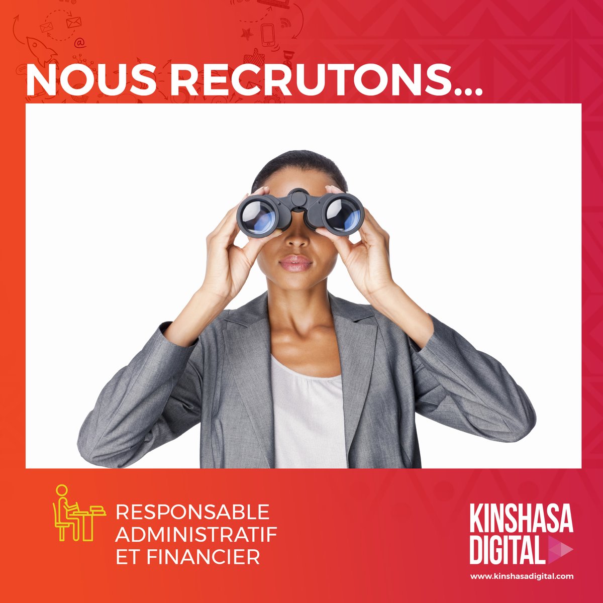 Nous cherchons un Responsable Administratif et Financier pour Kinshasa Digital Academy et Goma Digital Academy.

Type de contrat : CDD/CDI
Lieux : Kinshasa
Début du contrat : ASAP

Pour postuler cliquez sur ce lien 👉  bit.ly/36Z7Plz
#KinshasaDigital #Kda