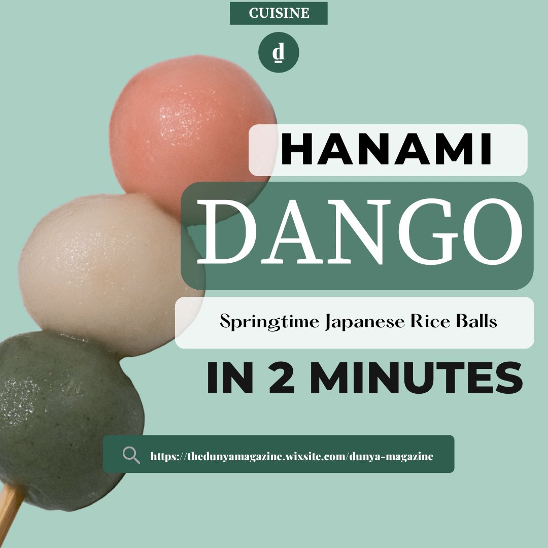 dunya_mag's tweet photo. Hanami Dango is a Japanese treat meant to symbolise the coming of spring. The green Dango represents spring grass, white Dango represents winter snow and the pink Dango represents cherry blossoms. Check out  Nicolas’ recipe!! @NicolasNg15 

Watch online: https://t.co/Q0rBxDjBmn https://t.co/Jmh8wcsTrS