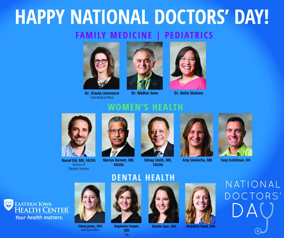 Today is National Doctor's Day! We are grateful to have dedicated physicians who care for our patients with compassion and respect every day, making each patient a priority. Please join us in thanking all of our dedicated providers at Eastern Iowa Health Center.