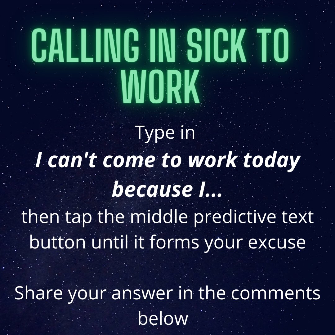 AscendiaGrowth's tweet image. Some mid week silliness! Let us know what excuse your phone says you&apos;ll be using...

#sickdayexcuse #sickdayexcuses #predictivetextgame #midweek #happyhump #happyhumpday