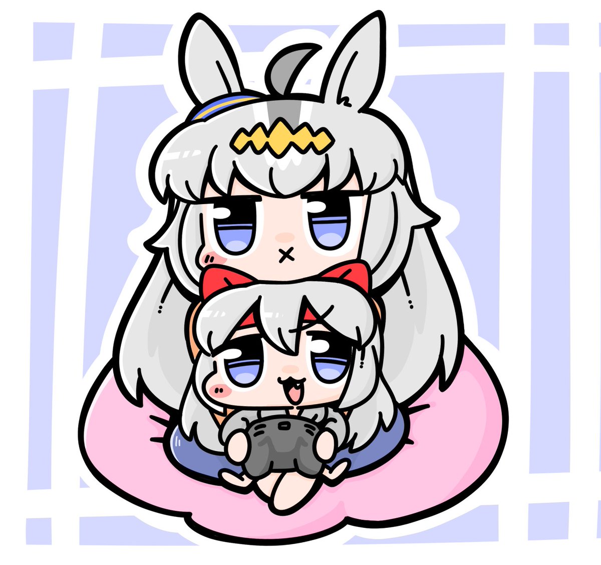 オグリキャップ(ウマ娘) ,タマモクロス(ウマ娘) 「٩( 'ω' )و🎮 」|ブラニンのイラスト