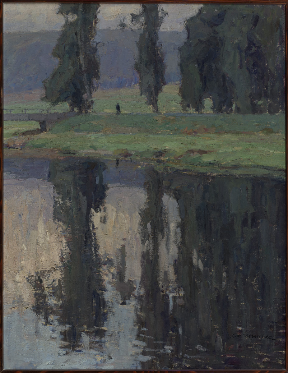 kunstmuseummr's tweet photo. Otto Ubbelohde studierte oft die Natur in der Nähe von Marburg. In dieser Arbeit hat er die Spiegelung der Pappeln im Fluss dargestellt. Das Gemälde wird in der heutigen Kunstpause thematisiert. 

© Foto: Bildarchiv Foto Marburg / Fenchel Horst, Christian Stein https://t.co/YHHwuvc1Ya